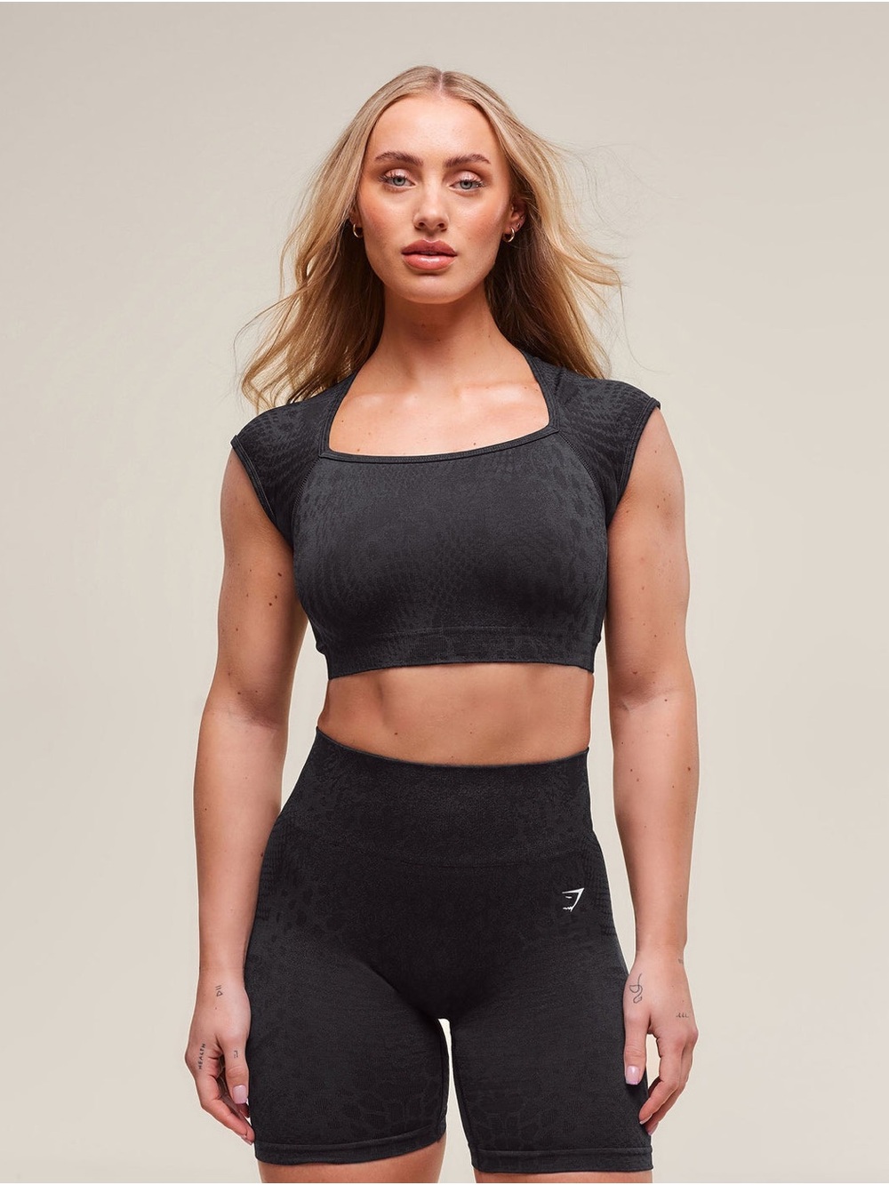 Gymshark Black Seamless Square-Neck Crop Tee, Adapt Animal X Whitney Seamless